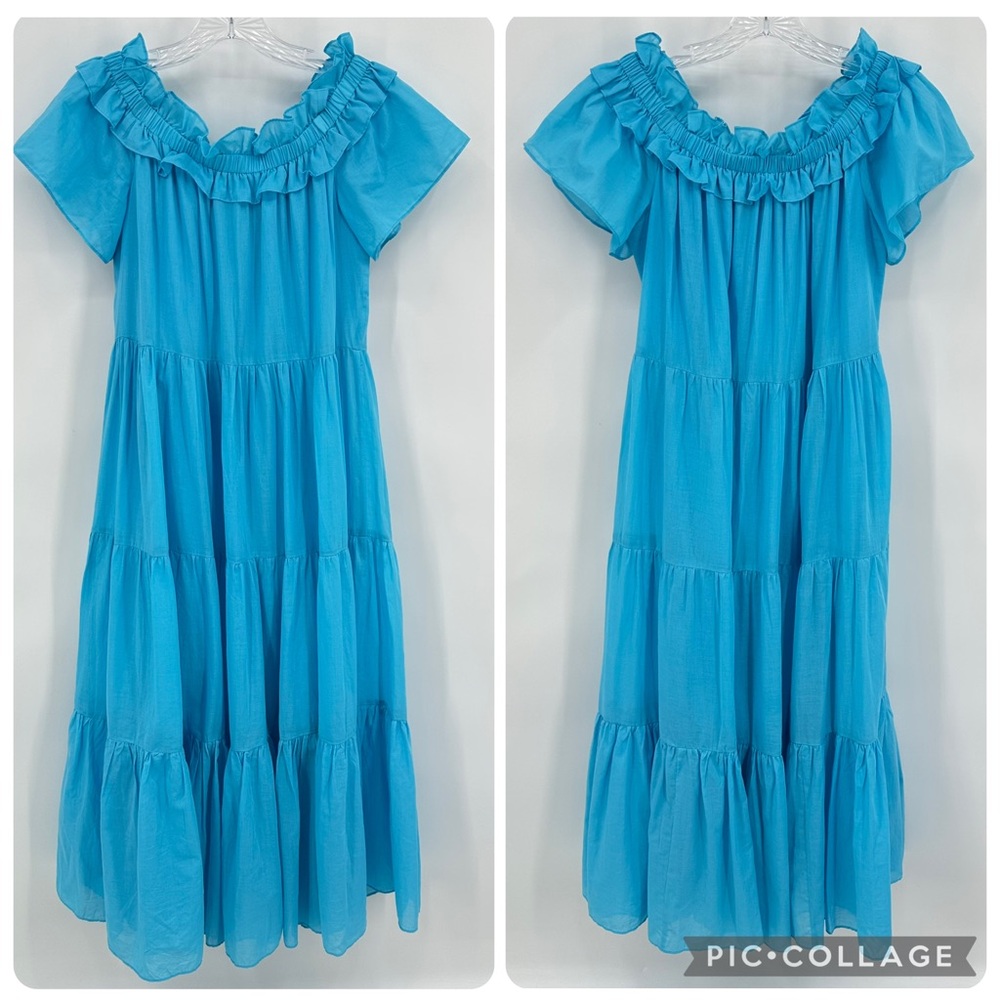 Trina Turk Cattleya 2 Tiered Cotton Dress Blue Size M